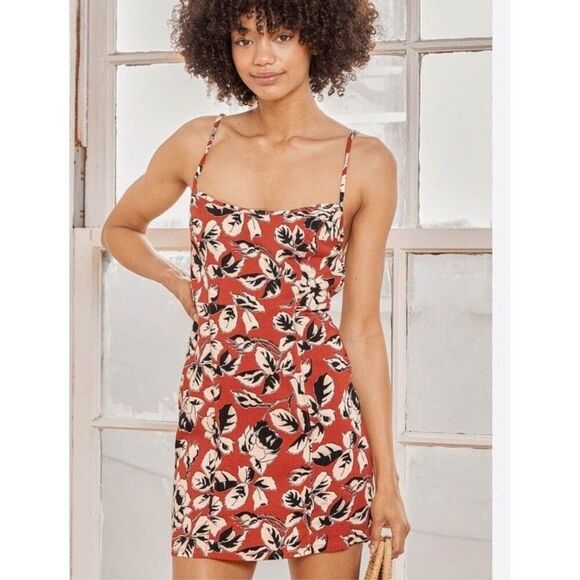 Free People Bring it Back Rust Red Floral Mini Slip Dress Open Back Strappy M - Picture 1 of 8